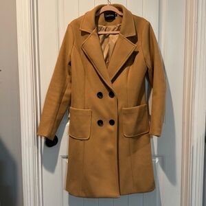 Cahouyatou Women's Tan Double-Breasted Coat Size Med